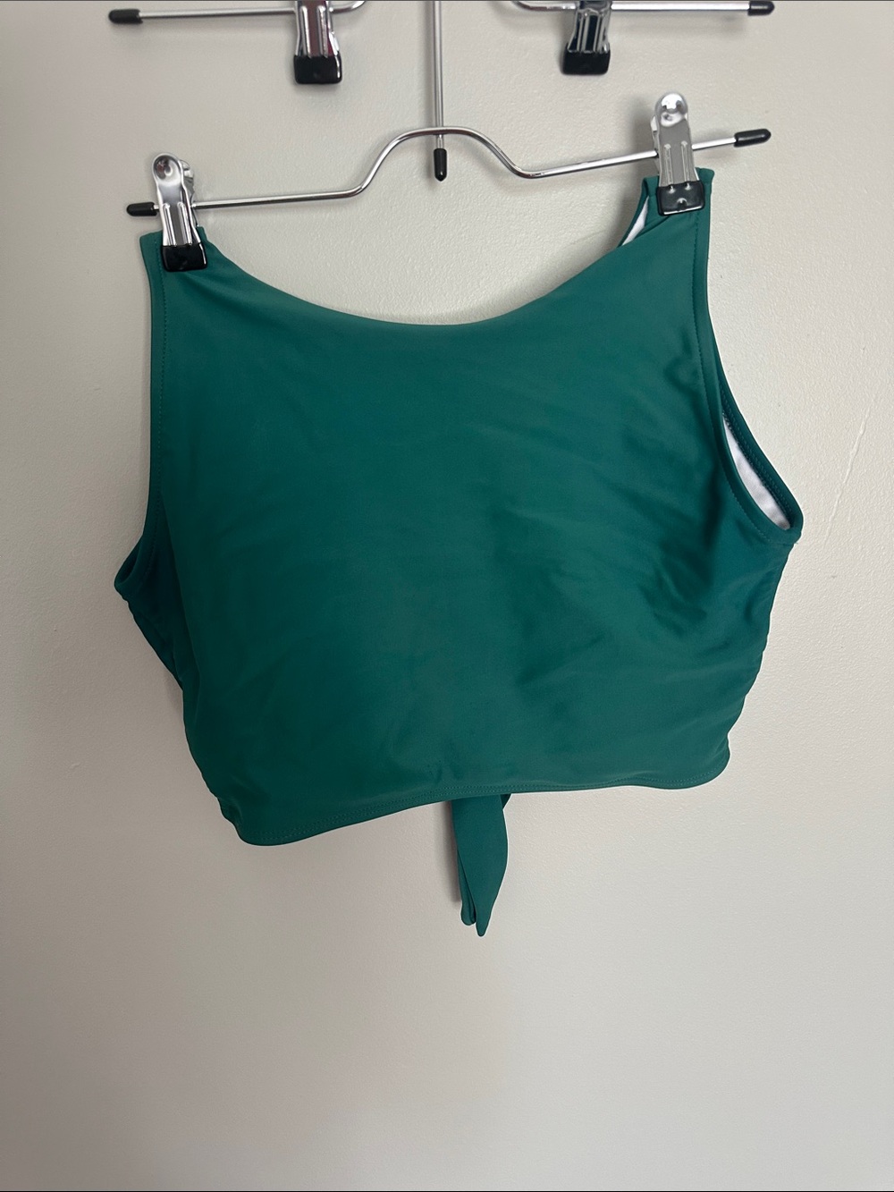 High-Neck Teal Crop Swimsuit Top with Tie Detail